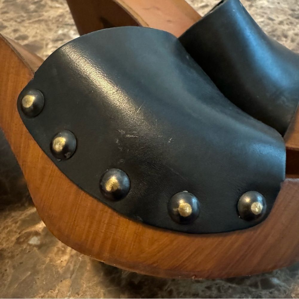 Ariat Black Leather Platform Mule Clogs Size 8 Made in Italy 3” Block Heel Retro - Picture 9 of 12